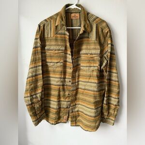 Redhead Ranch Striped Multi Color Flannel Button Down Shirt Green Brown Size M L